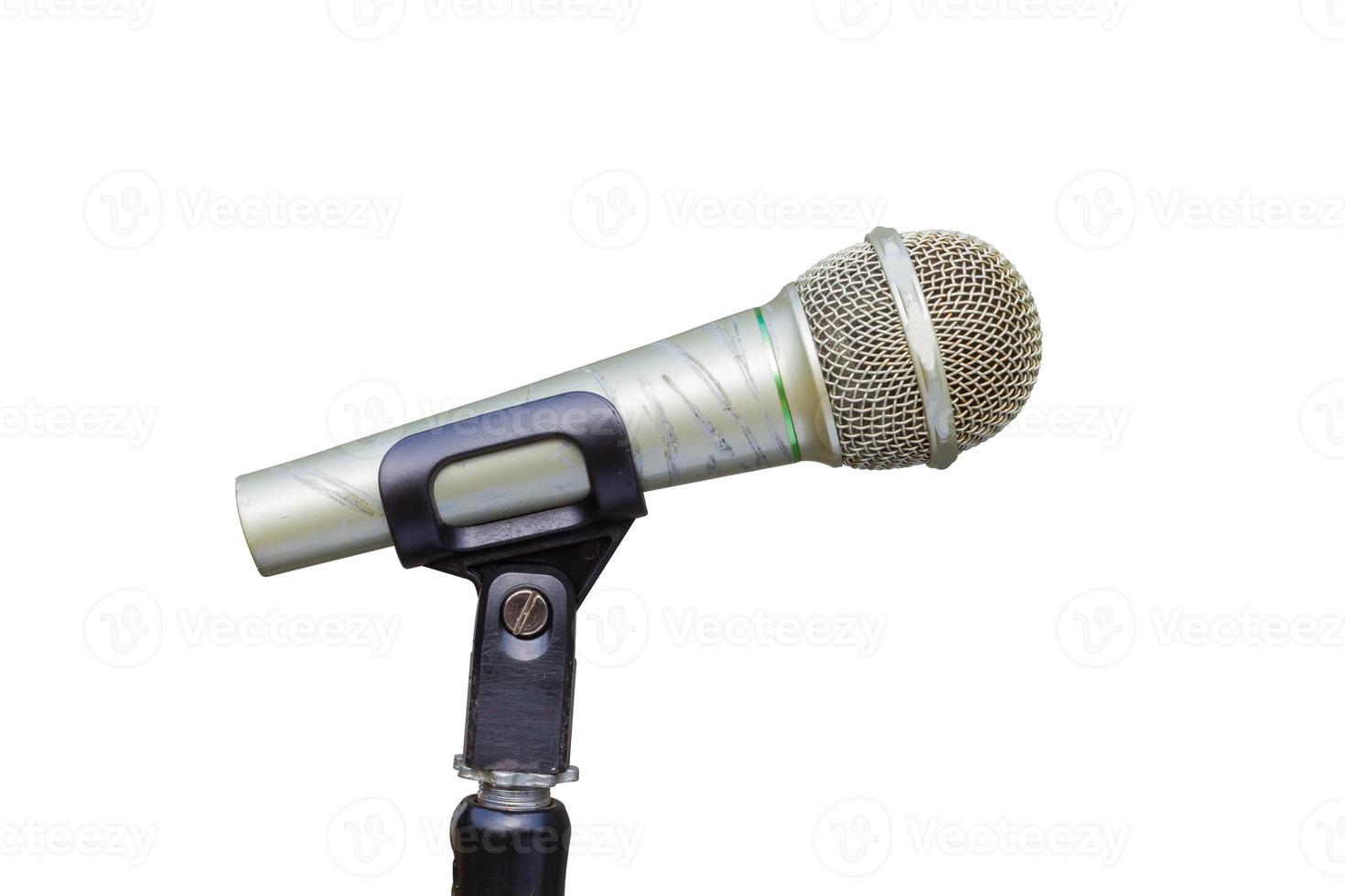 microfone com suporte isolado no fundo branco foto