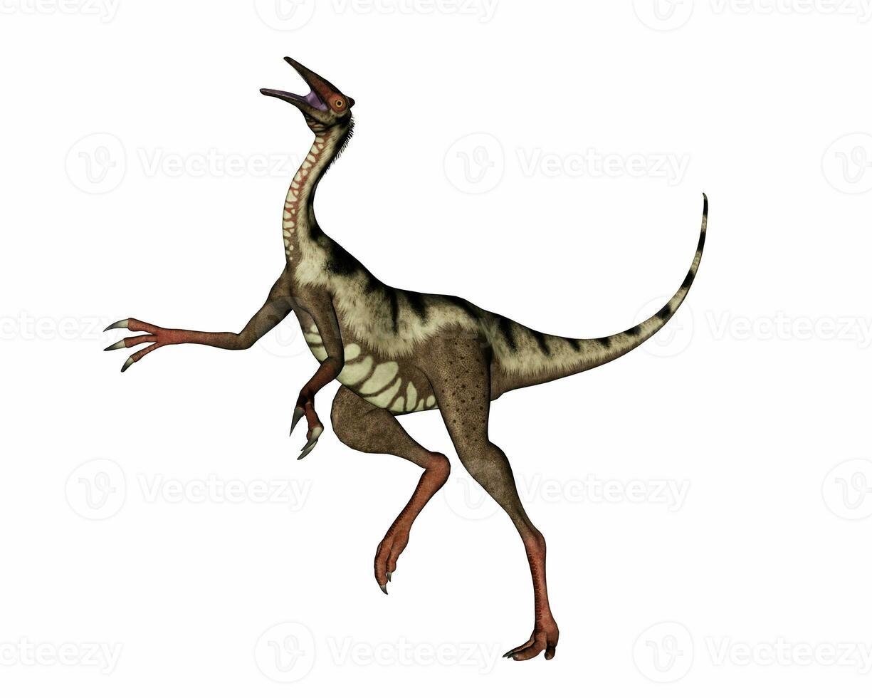 pelecanimimus dinossauro caminhando e rugindo - 3d render foto