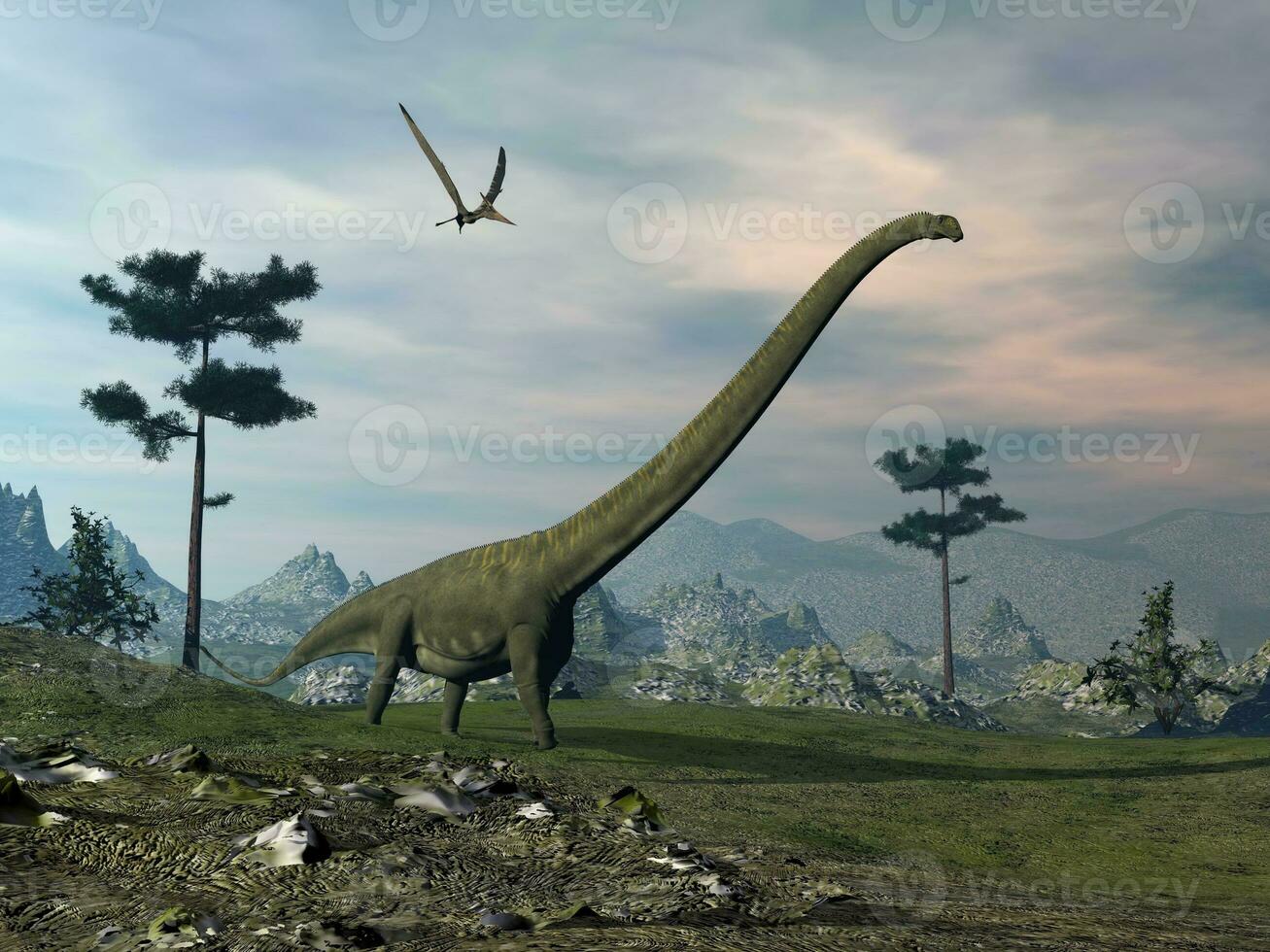 mamenchissauro dinossauro andar - 3d render foto