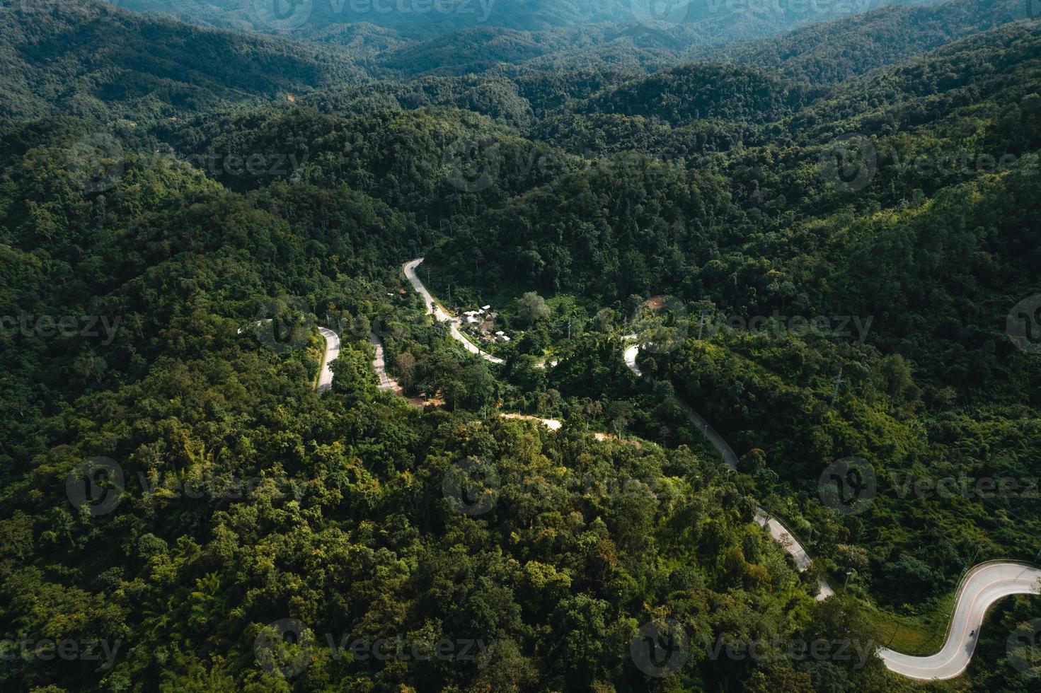 estrada da montanha e árvores verdes de cima foto