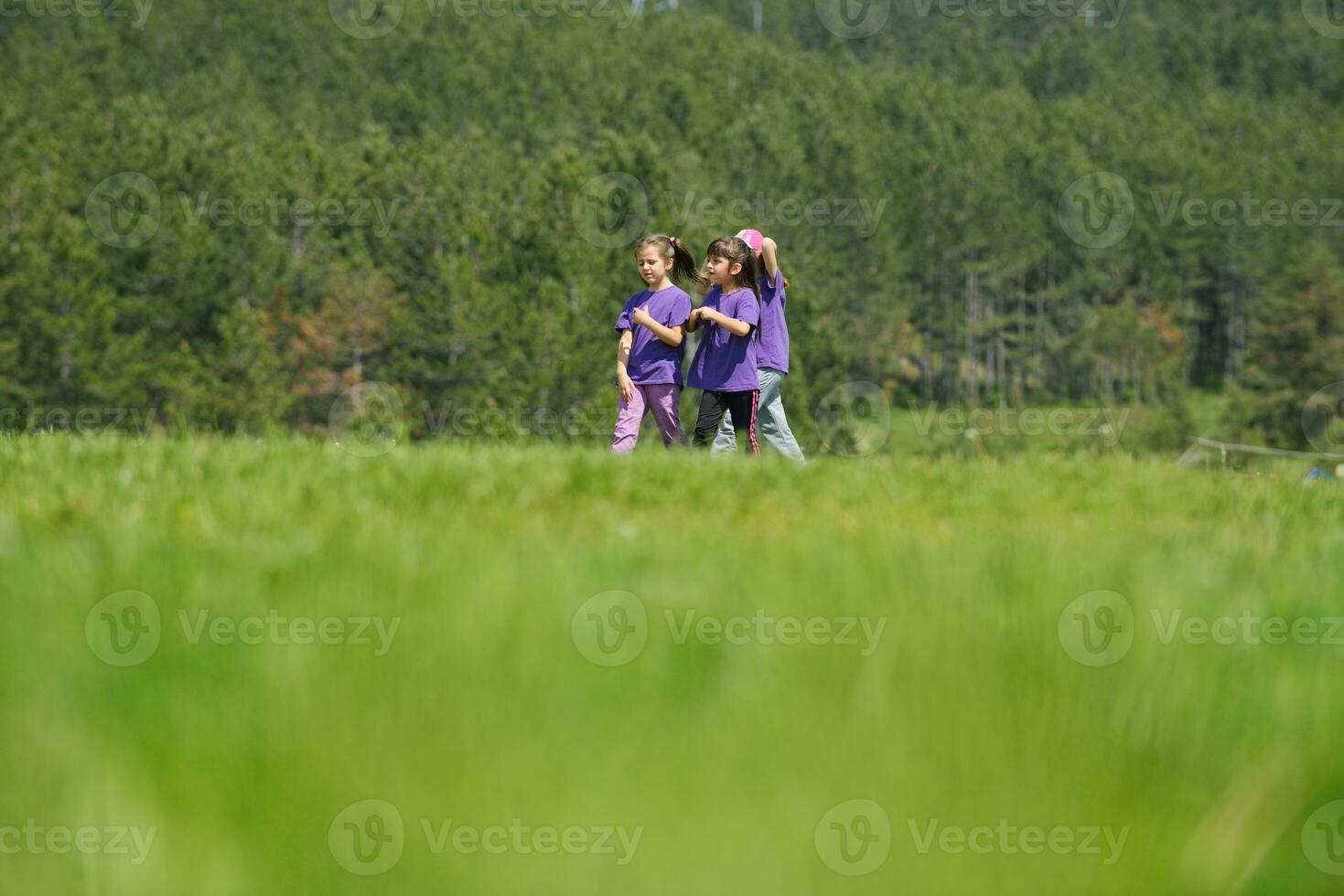 grupo de crianças felizes se divertem na natureza foto