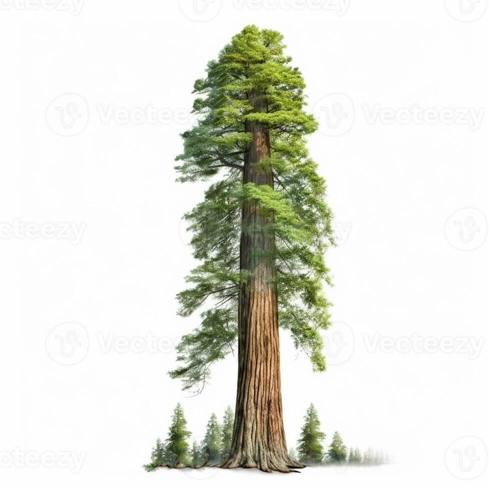 realista verde sequóia mais alto árvore dentro a mundo em uma branco fundo, EUA símbolo - ai gerado imagem foto