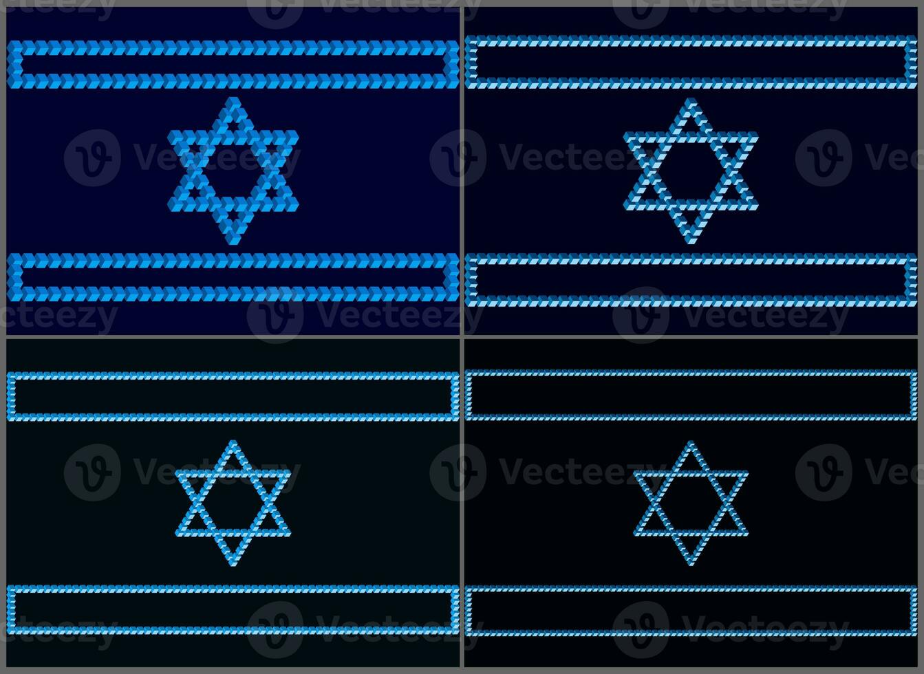 israelense bandeiras em uma Sombrio triste fundo. símbolos do Israel Sediada em a Penrose triângulo. monolítico base do israelense símbolos Sediada em incomum figuras com violações do a leis do geometria foto