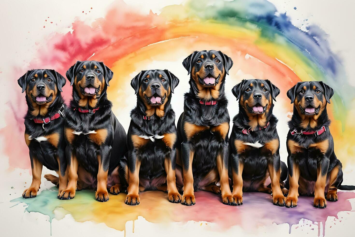 conjunto do cachorros procriar rottweiler pintado dentro realista colorida arco Iris aguarela em branco fundo foto