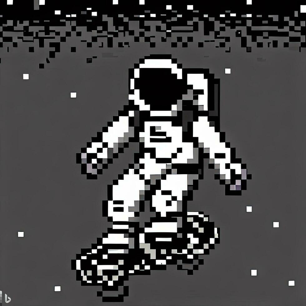 ilustração do a astronauta dentro pixel arte estilo em uma Sombrio fundo. ai gerado. foto