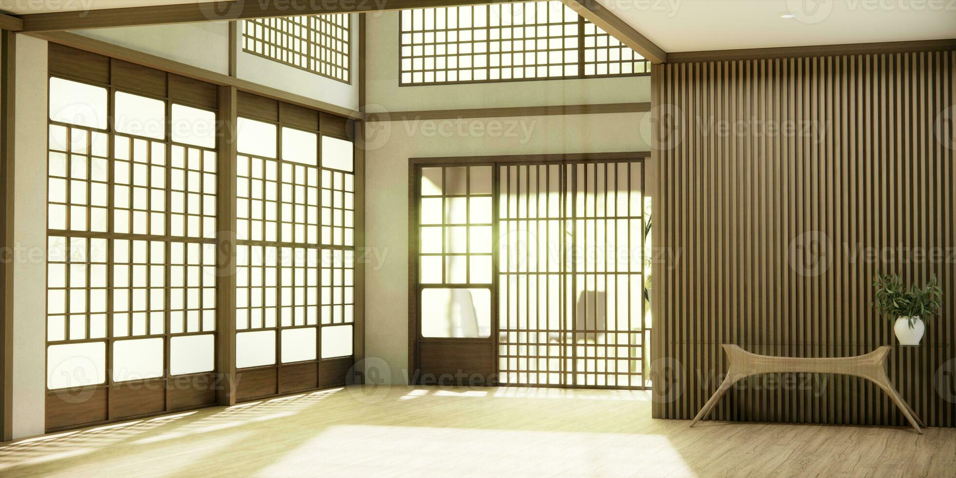 a corredor limpar \ limpo japonês minimalista quarto interior, 3d Renderização foto