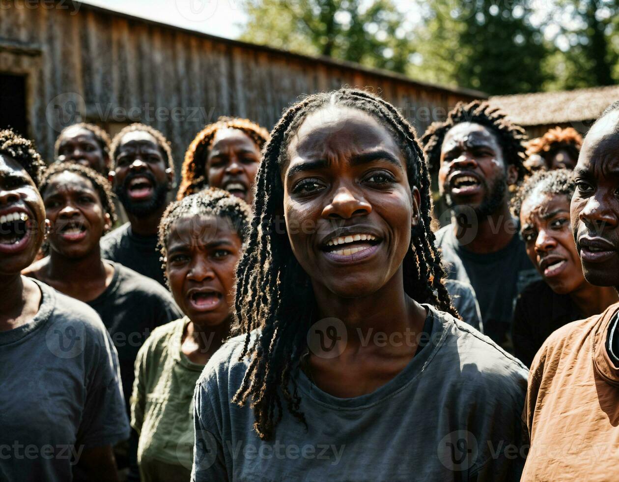 foto grupo do Bravo Preto escravidão pessoas dentro americano história , generativo ai