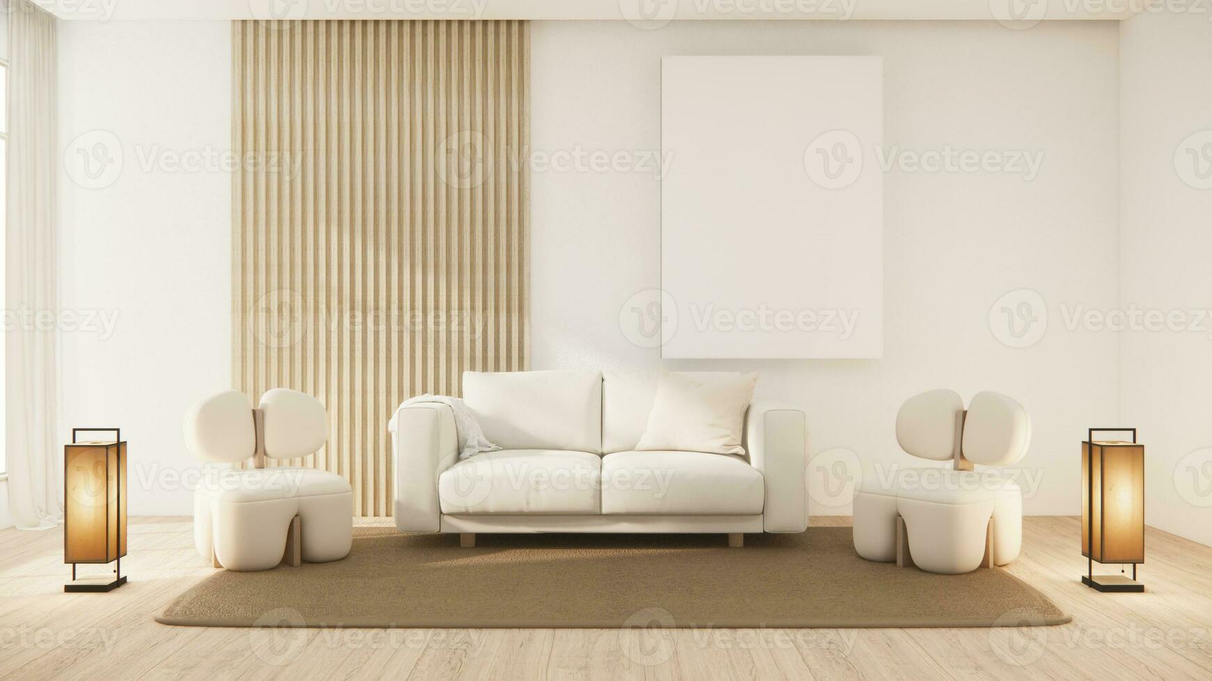 sofá poltrona minimalista Projeto muji estilo.3d Renderização foto