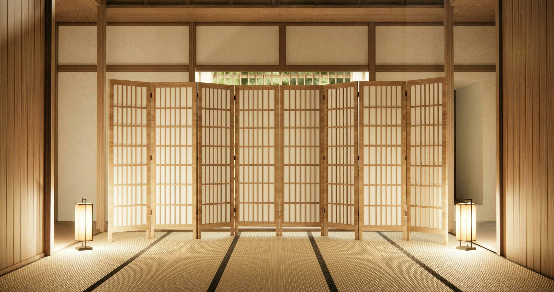 interior, esvaziar quarto e tatame esteira chão quarto japonês estilo. foto