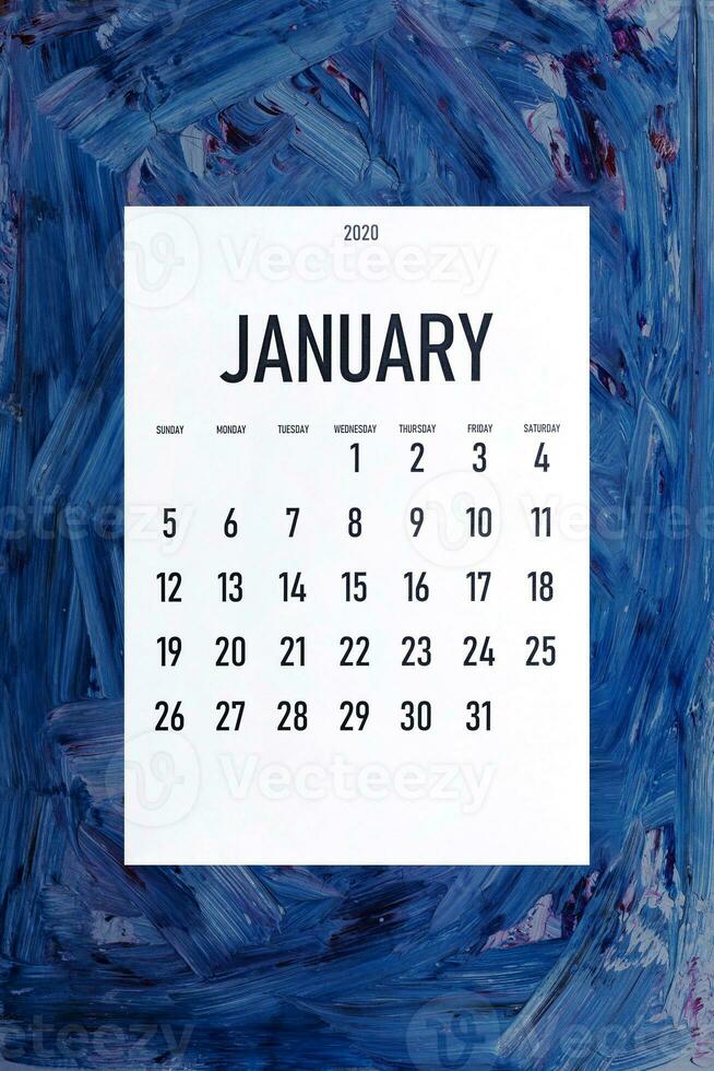 janeiro 2020 simples calendário em na moda clássico azul cor foto