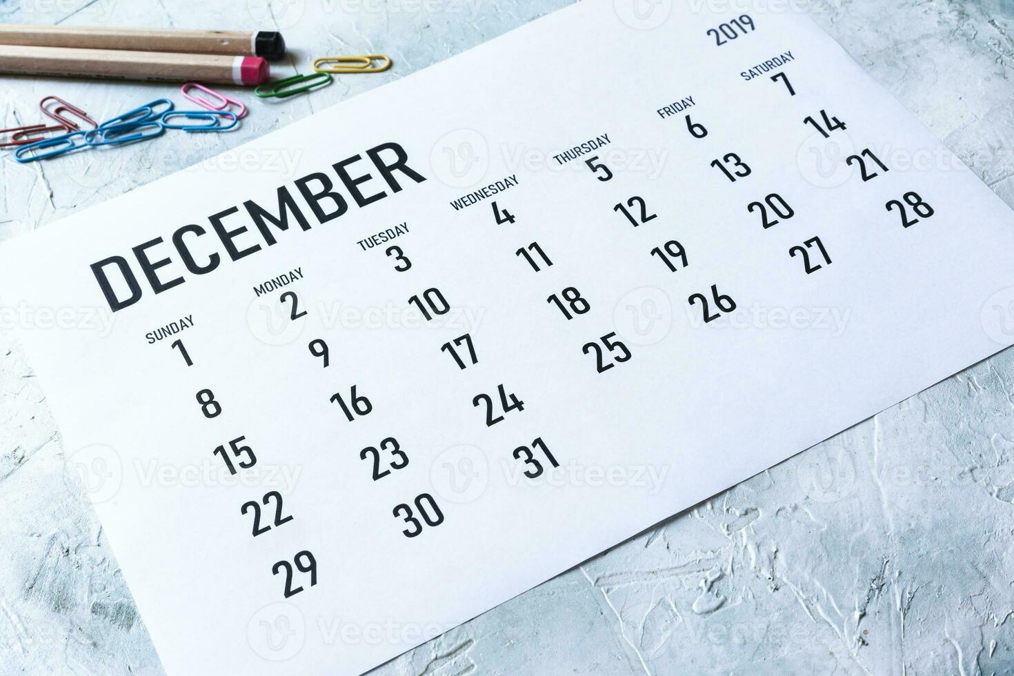 por mês dezembro 2019 calendário foto