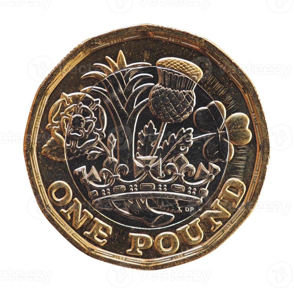 Moeda de 1 libra, Reino Unido isolado sobre o branco foto