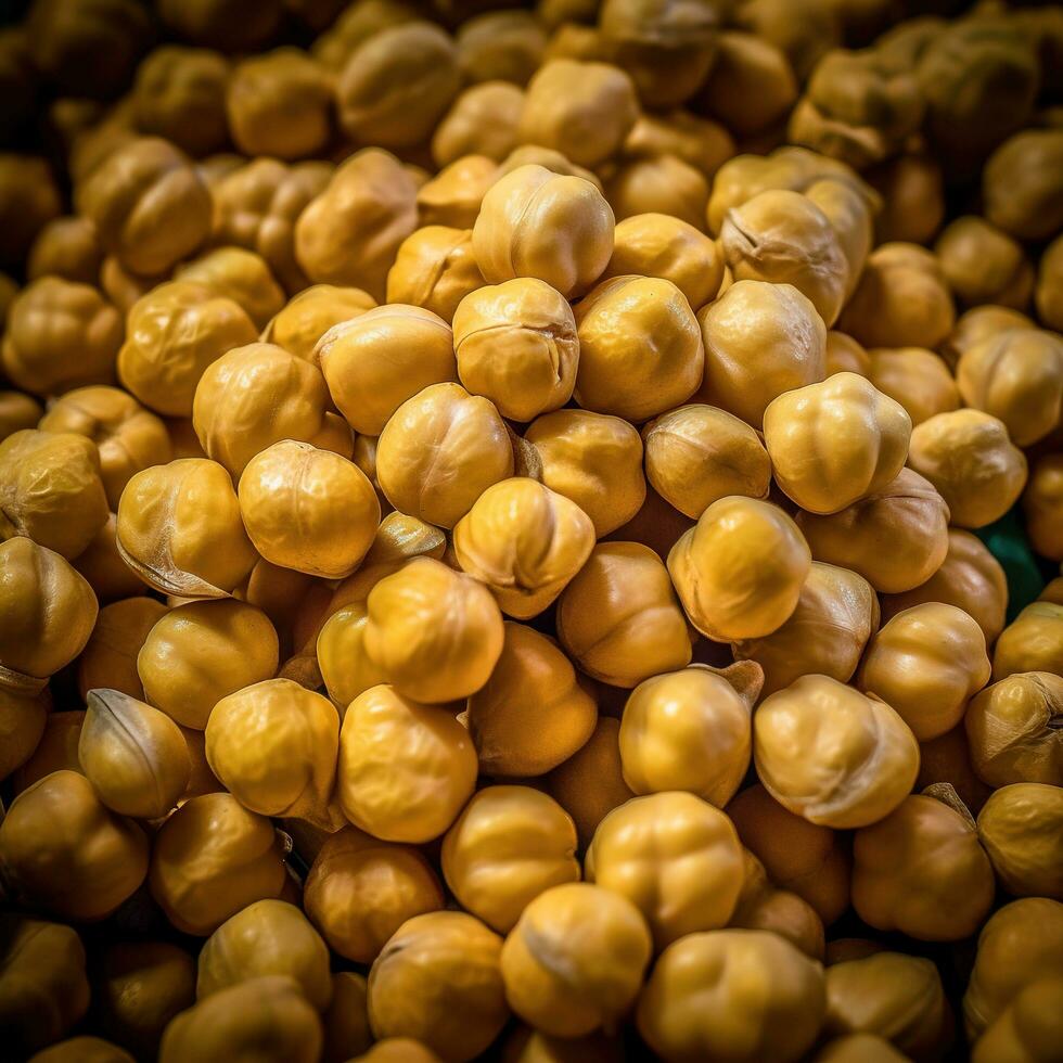 realista foto do uma grupo do garbanzo feijões. topo Visão legumes cenário. ai gerado