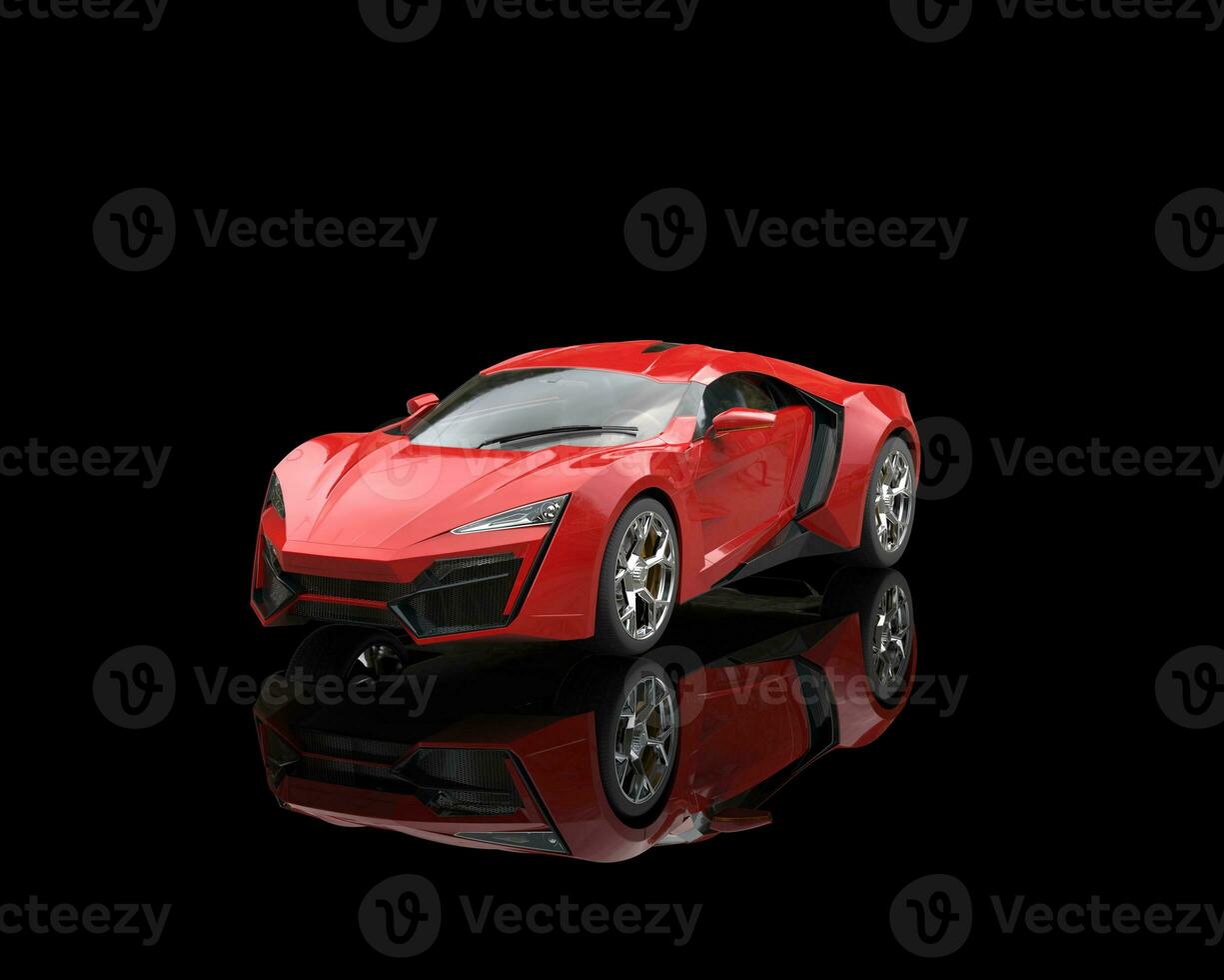 brilhante vermelho Esportes carro em Preto reflexivo fundo foto