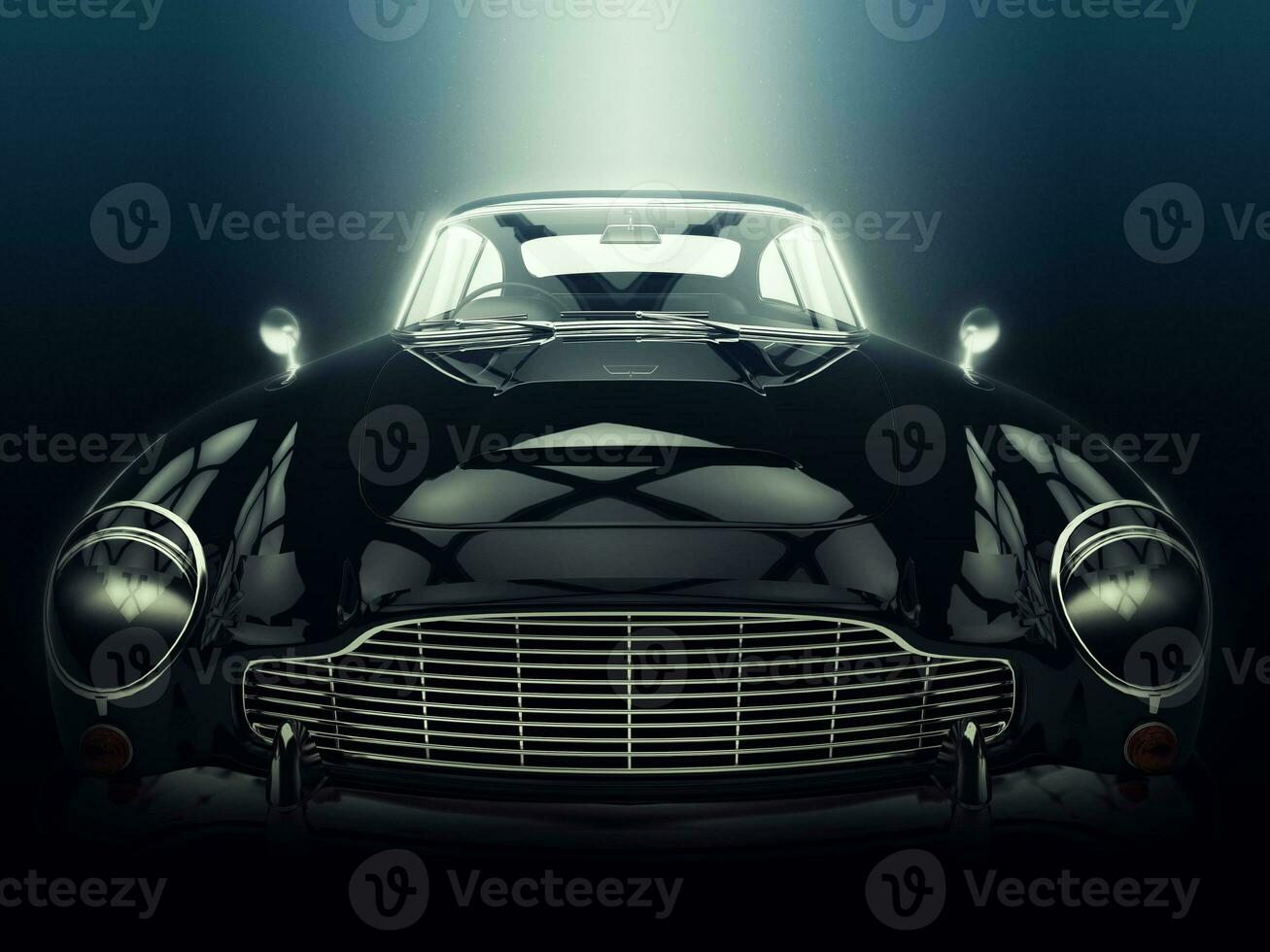 clássico Preto carro - fechar-se tiro - épico iluminação - 3d ilustração foto