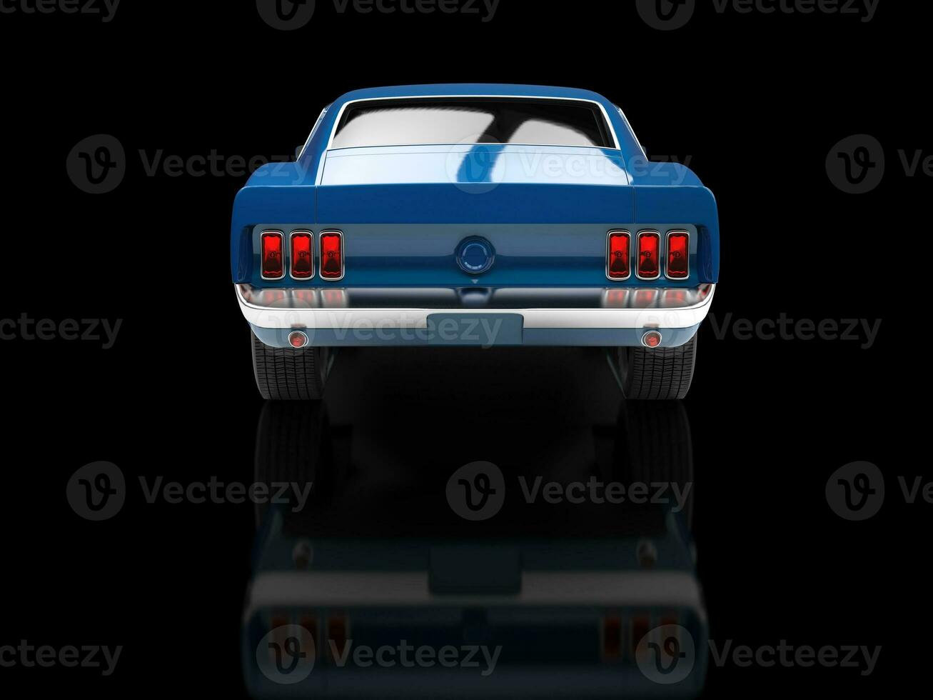 azul músculo carro em Preto reflexivo fundo foto