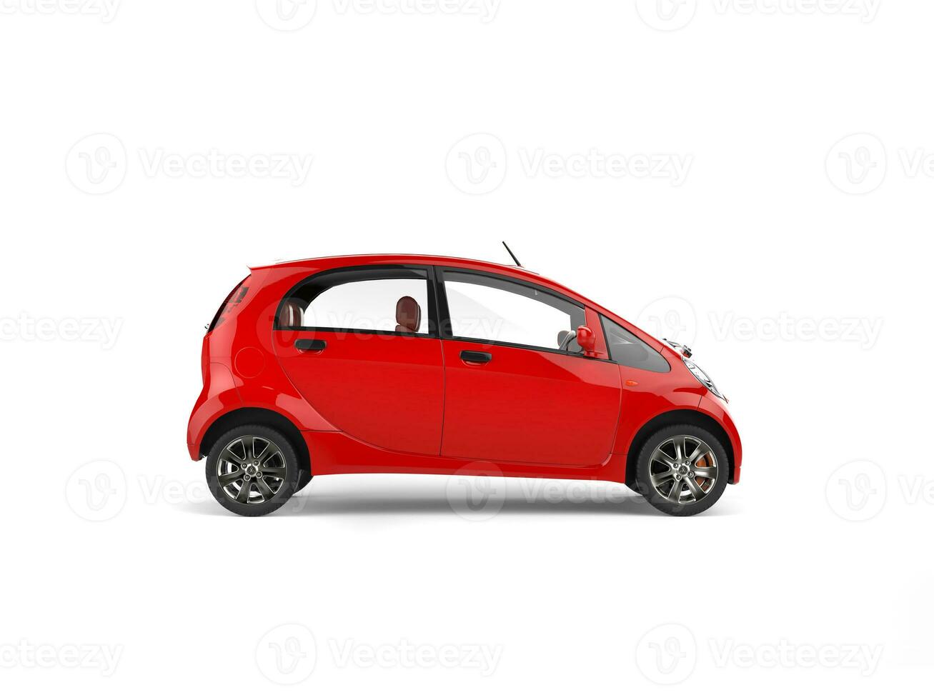 pequeno vermelho elétrico moderno carro - lado Visão foto