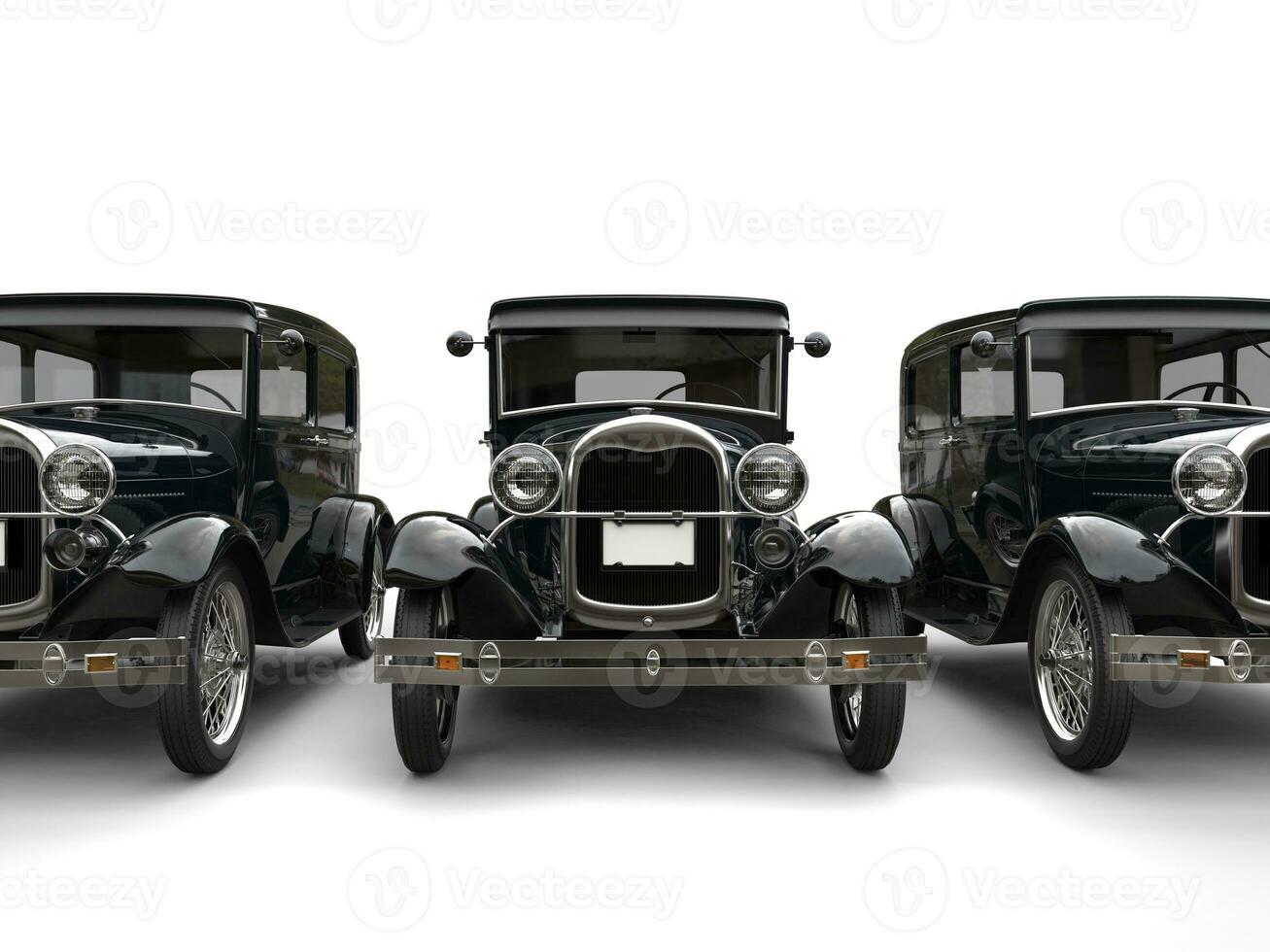 três lindo Década de 1920 vintage carros - frente Visão cortar tiro - 3d render foto