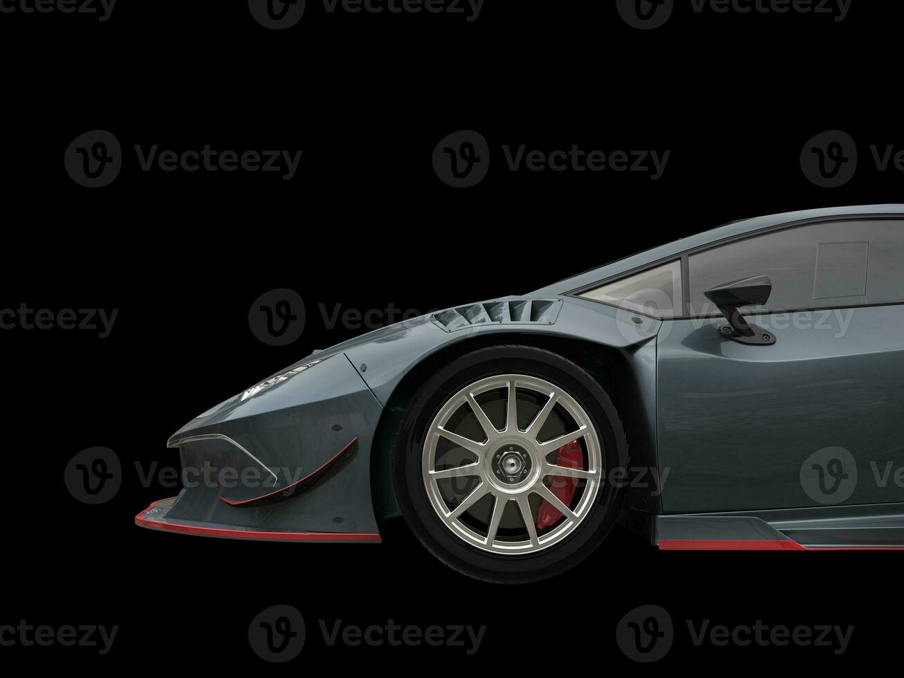 Sombrio cinzento metálico extremo corrida carro com vermelho detalhes - cortar tiro foto