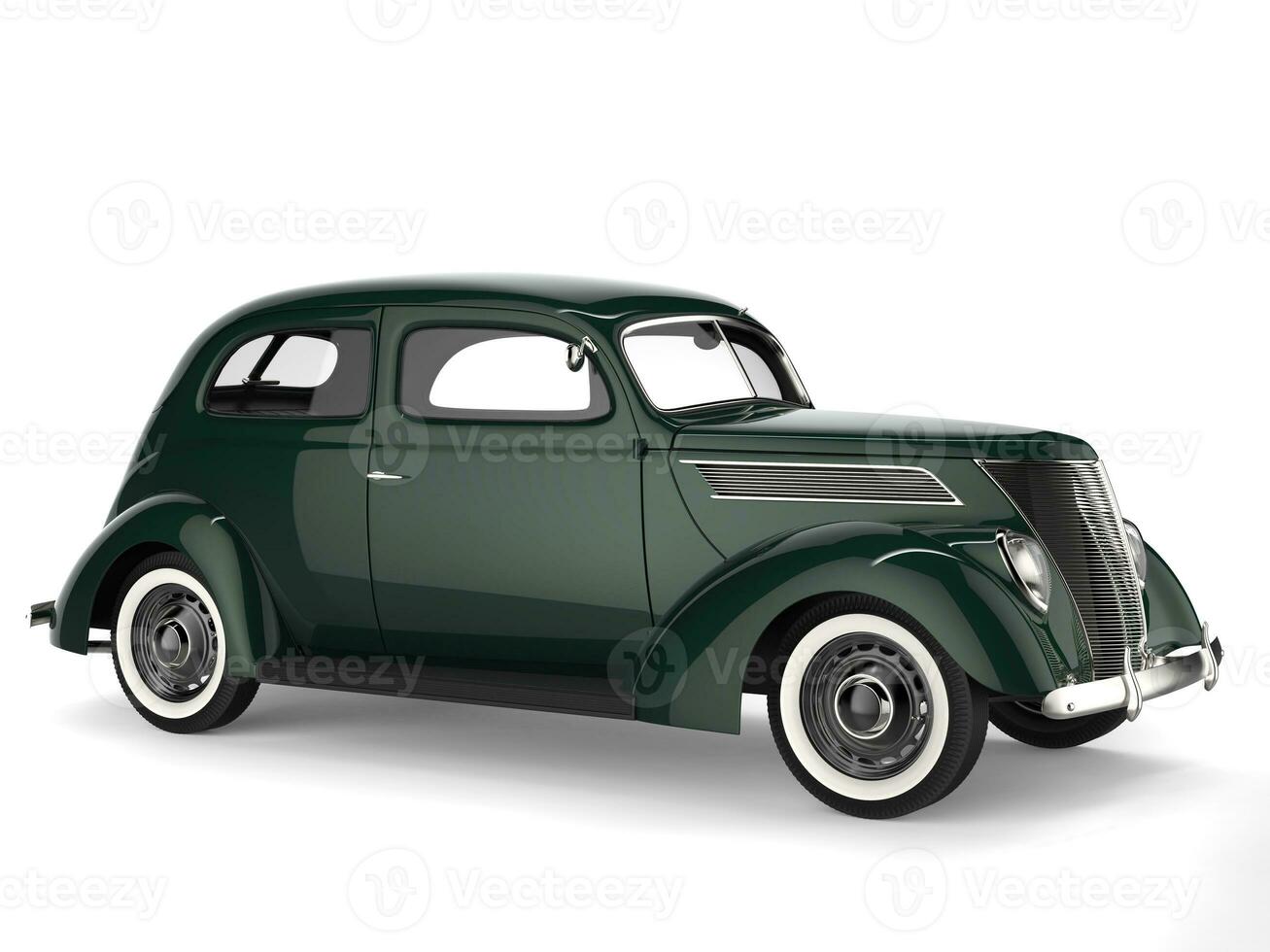 elegante verde velho cronômetro vintage carro com branco parede pneus foto