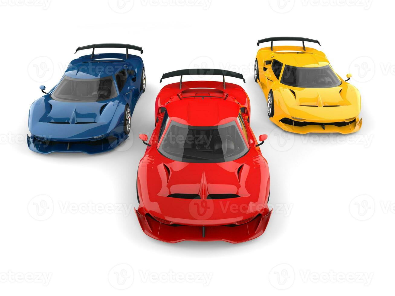 vermelho, azul e amarelo super raça carros - vermelho dentro a conduzir foto