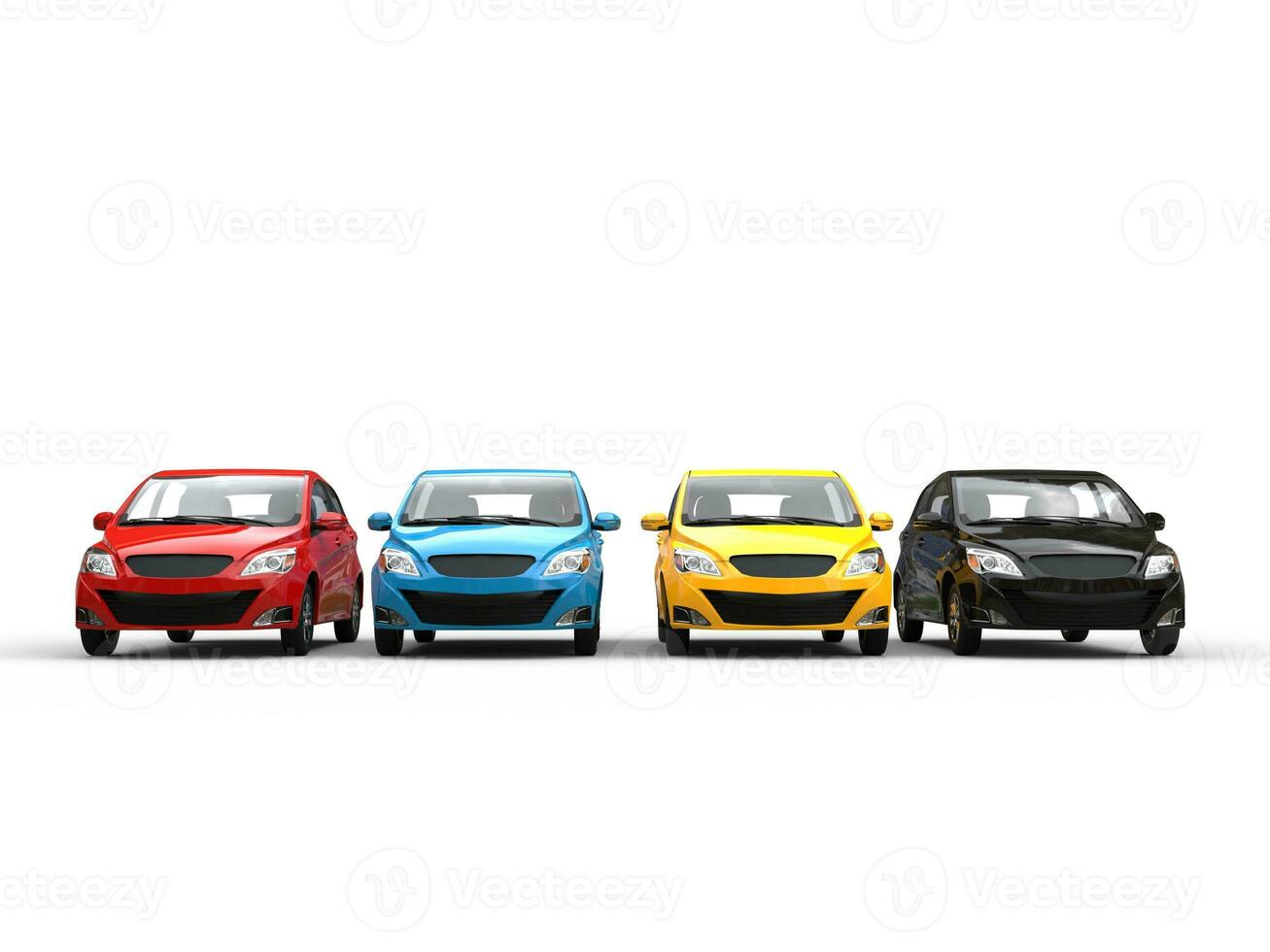 moderno acessível compactar carros dentro vários cores - frente Visão foto