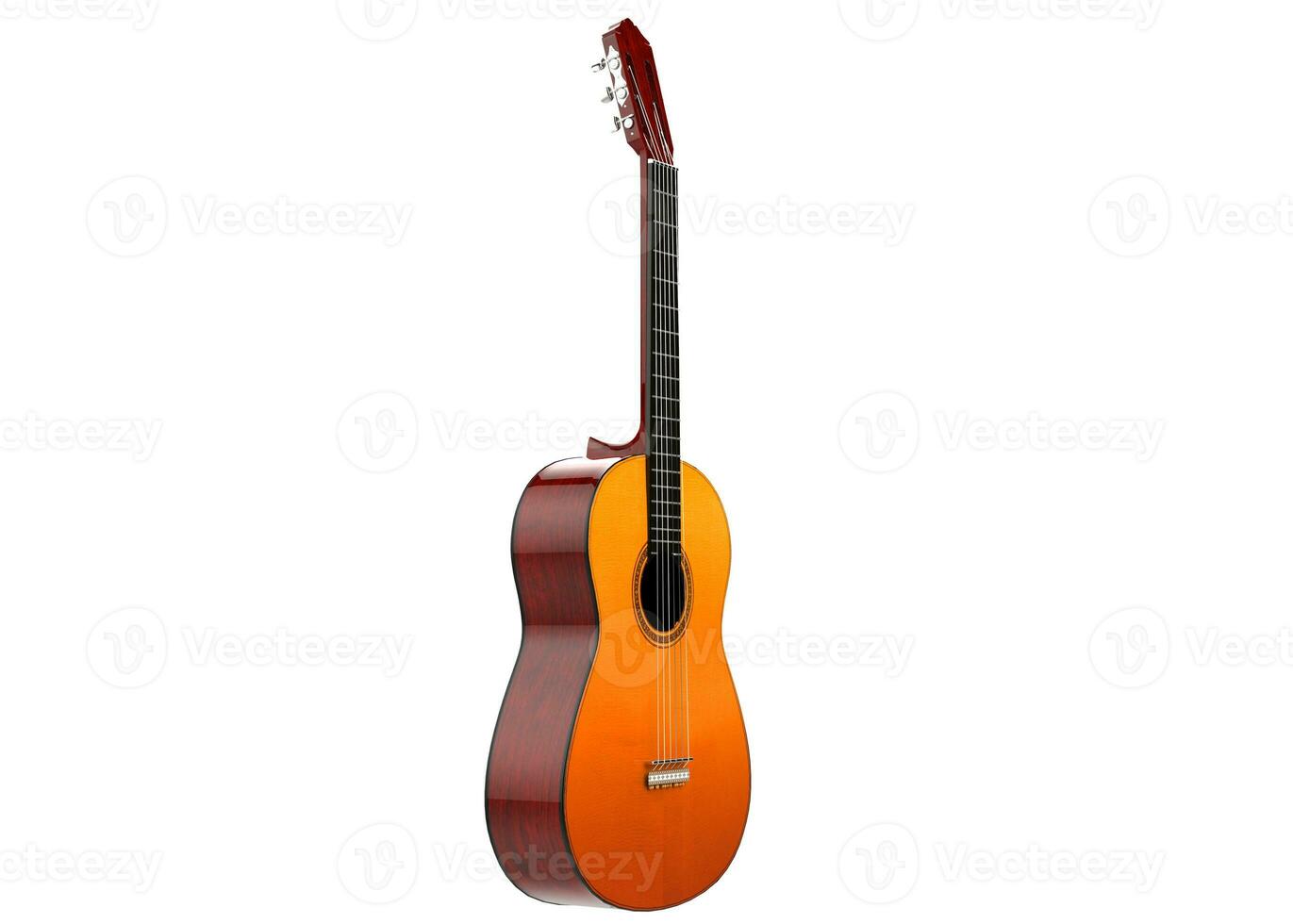 clássico de madeira acústico guitarra - 3d ilustração - isolado em branco fundo foto