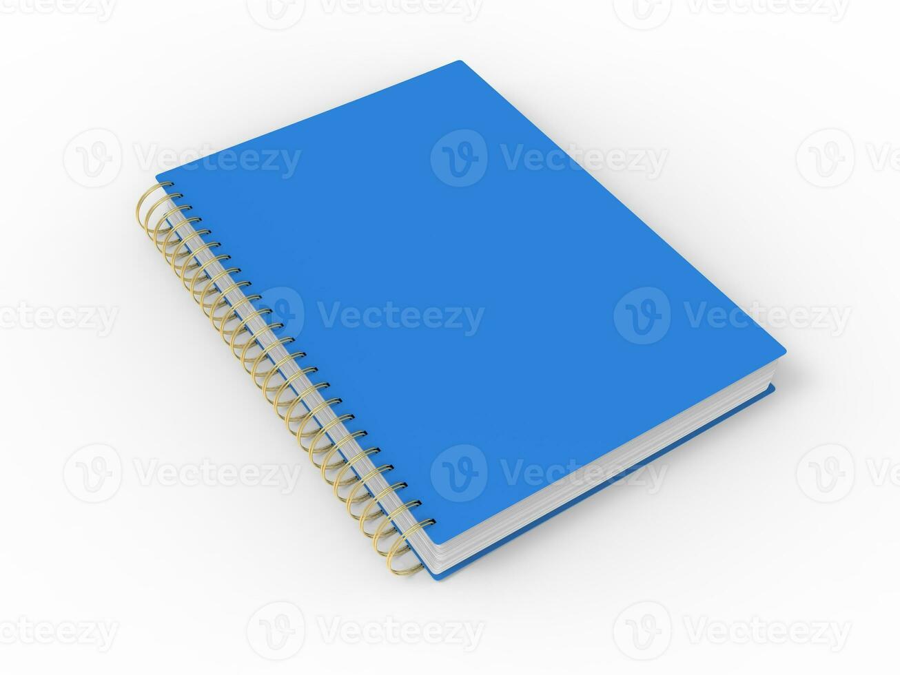 azul caderno com dourado espiral obrigatório em branco fundo foto