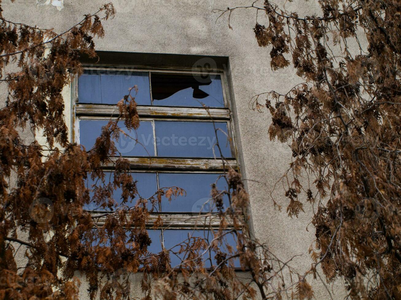 Briken janela em abandonado casa foto