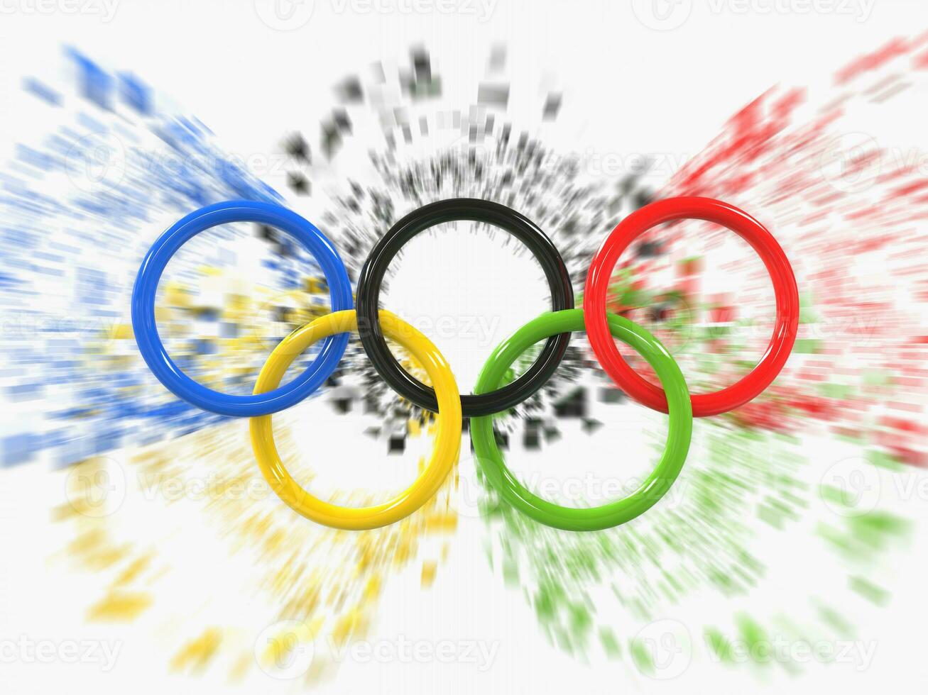 olímpico jogos argolas - ampliação pixel efeito - 3d ilustração foto