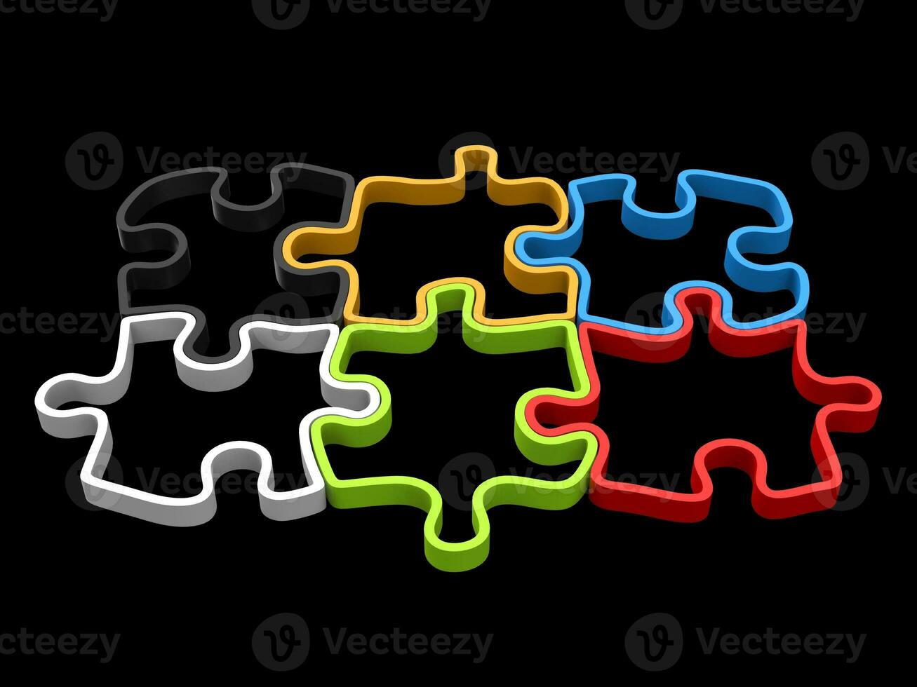 colorida quebra-cabeças enigma peças este em forma juntos - 3d esboços - lado Visão foto