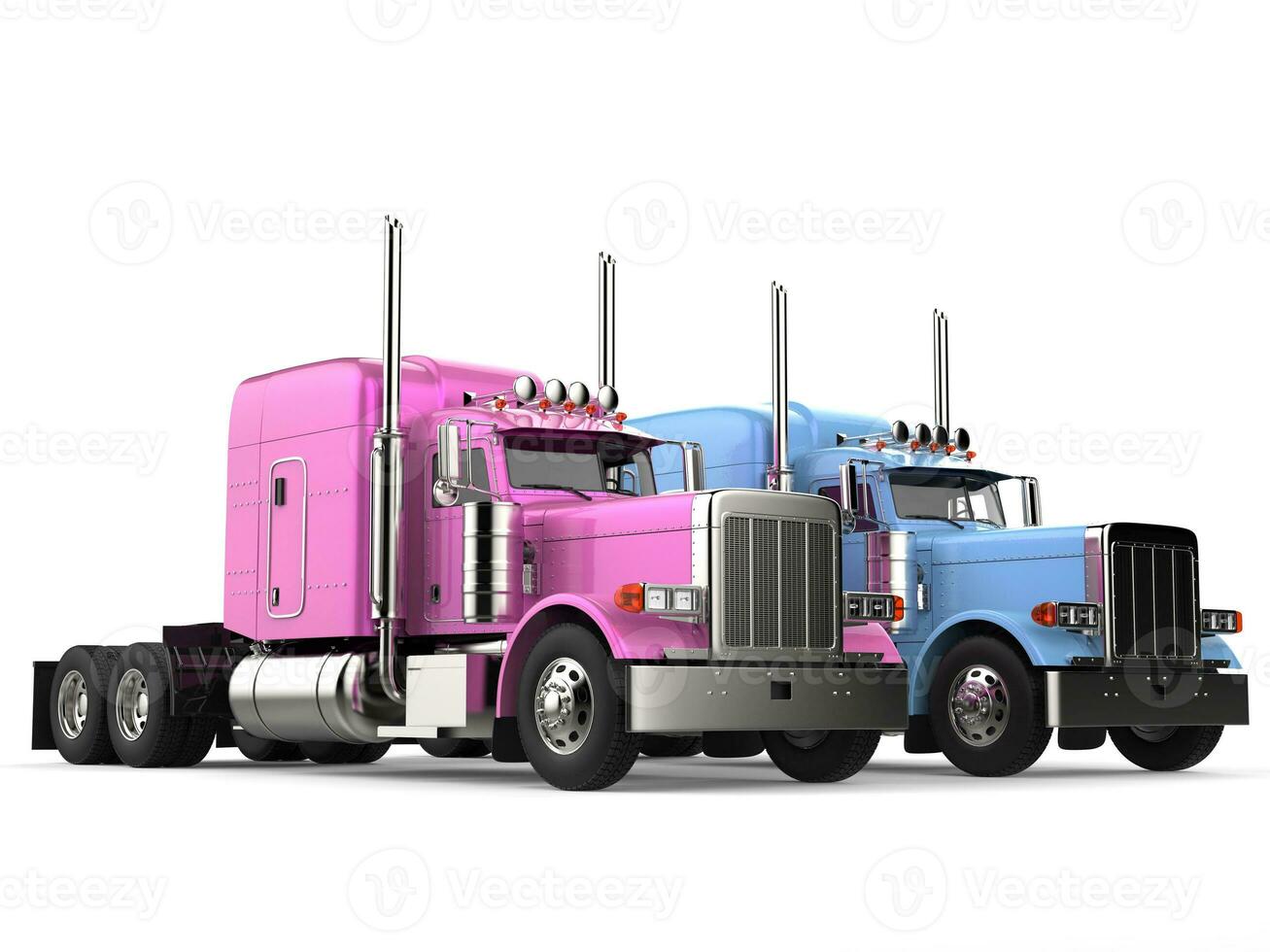 Rosa e azul moderno grande semi - reboque caminhões foto
