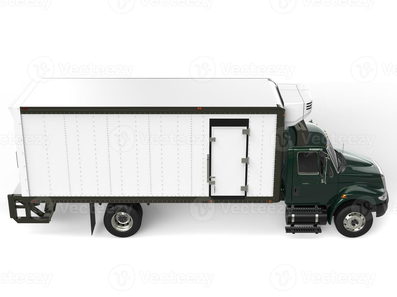 Sombrio verde geladeira caminhão - topo baixa lado Visão foto
