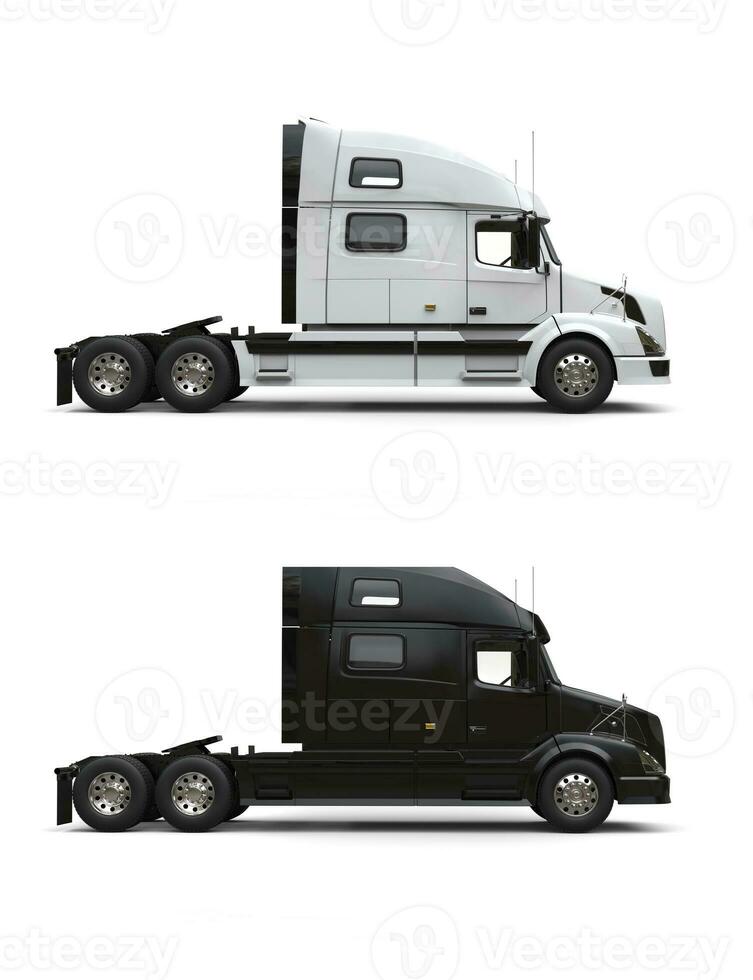 moderno semi reboque caminhões - Preto e branco foto