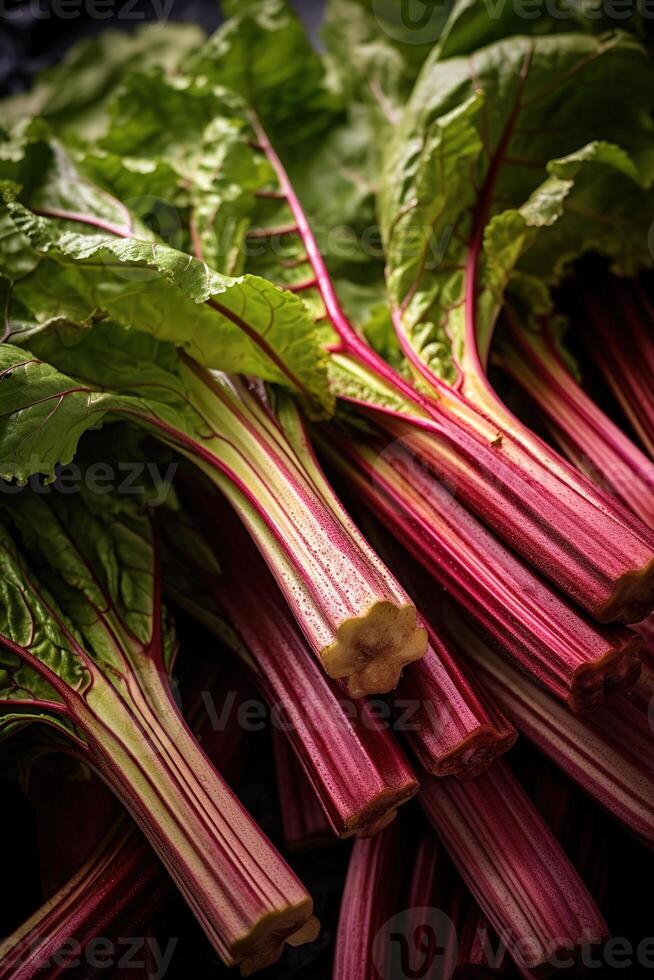 realista foto do uma grupo do Ruibarbo. topo Visão legumes cenário. ai gerado