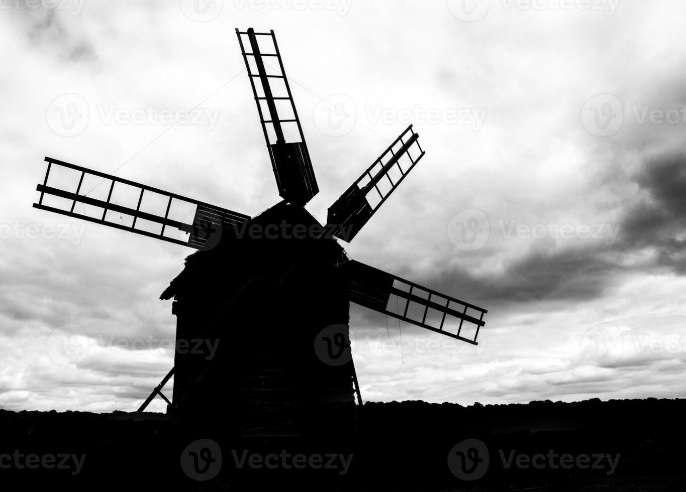moinho de vento silhueta Preto e branco papel de parede foto