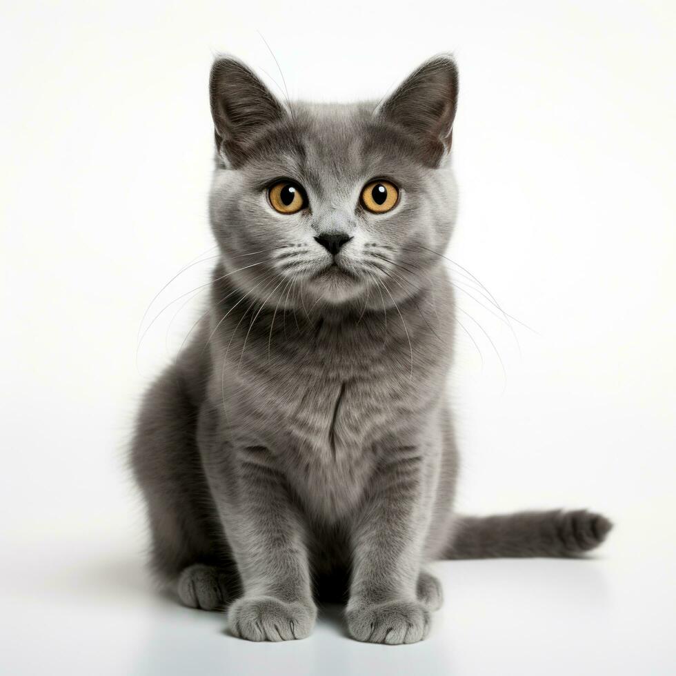 cinzento gato em uma branco fundo foto