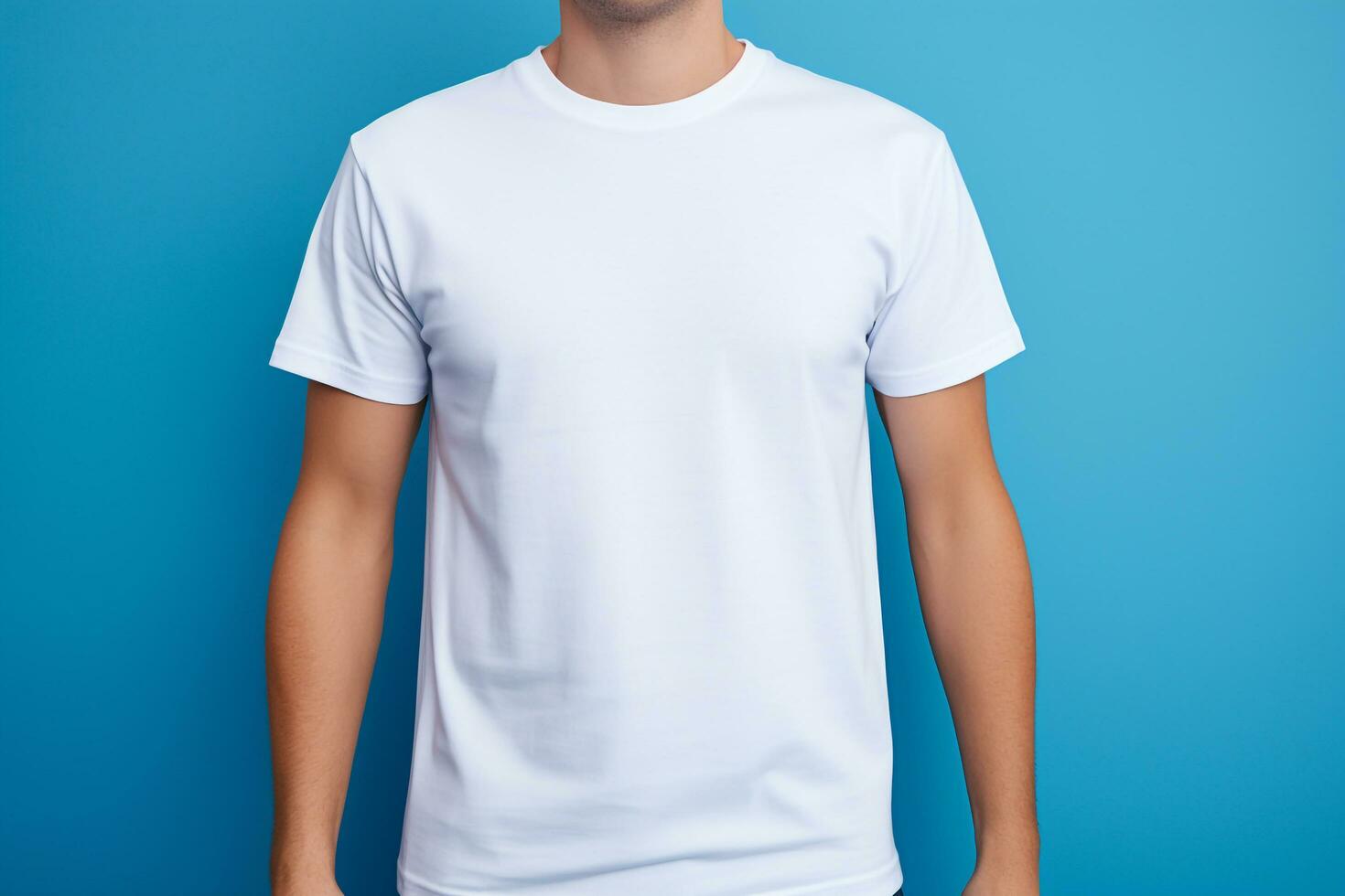 casual homem dentro branco t camisa azul fundo, ai gerado foto