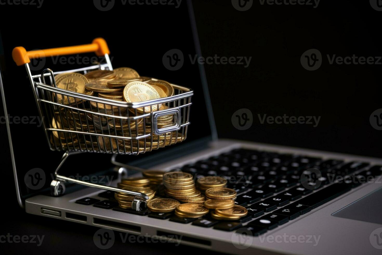 moeda cestas para Preto Sexta-feira compras e teclado. ai gerado foto