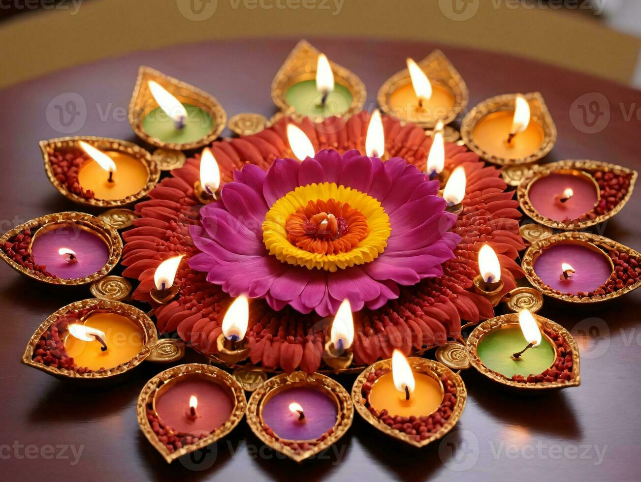 diya diya com flores e velas. ai gerado foto