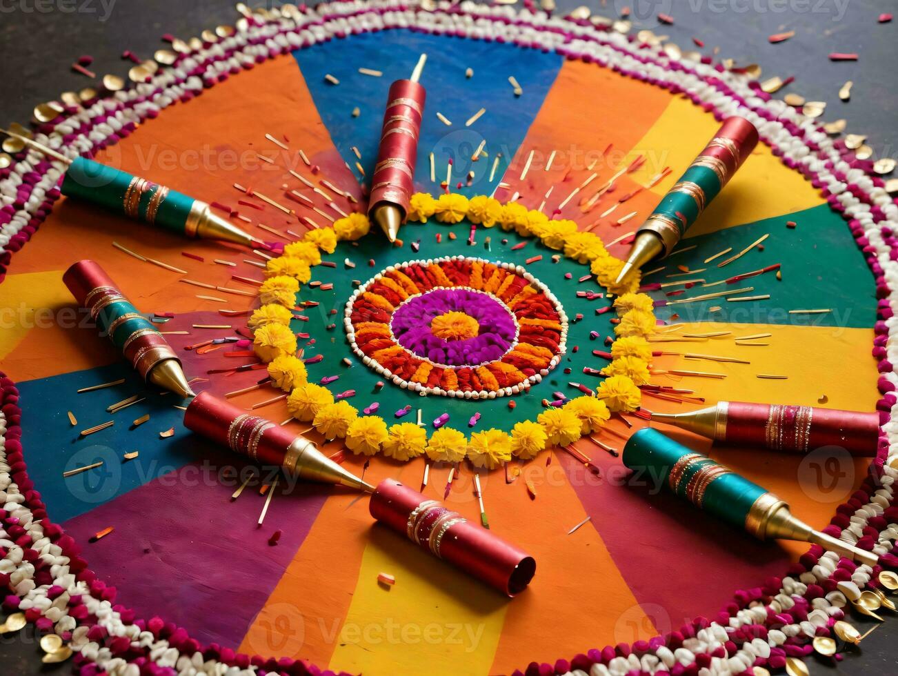 uma colorida bolo com velas e flores em isto. ai gerado foto