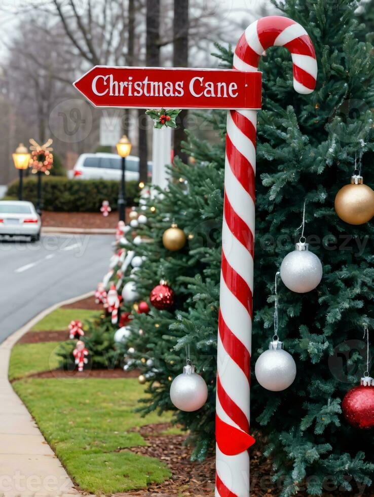 foto do Natal doce bengala faixa placa de sinalização. ai gerado