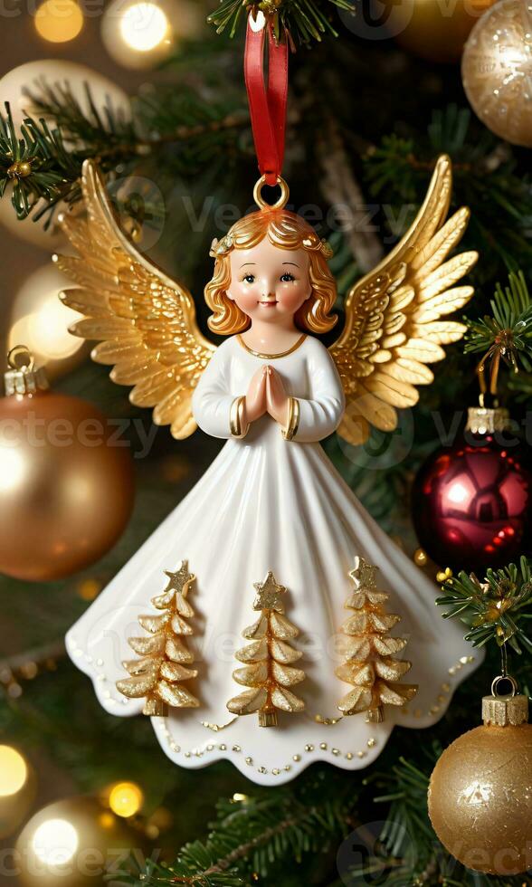 foto do Natal anjo enfeite com dourado asas. ai gerado