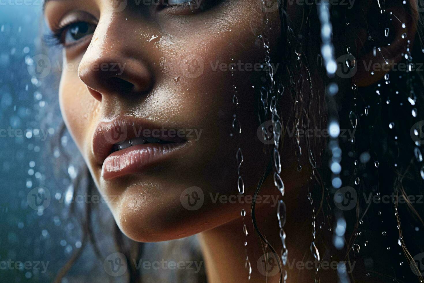 uma mulher em pé dentro frente do uma coberto de chuva janela ai gerado foto