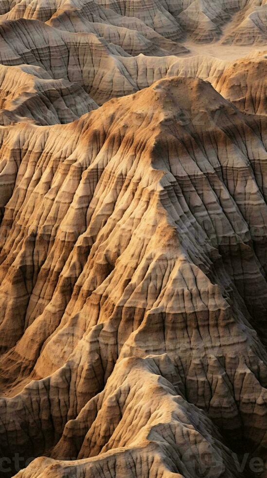 uma deslumbrante aéreo Visão do majestoso deserto montanha gamas ai gerado foto