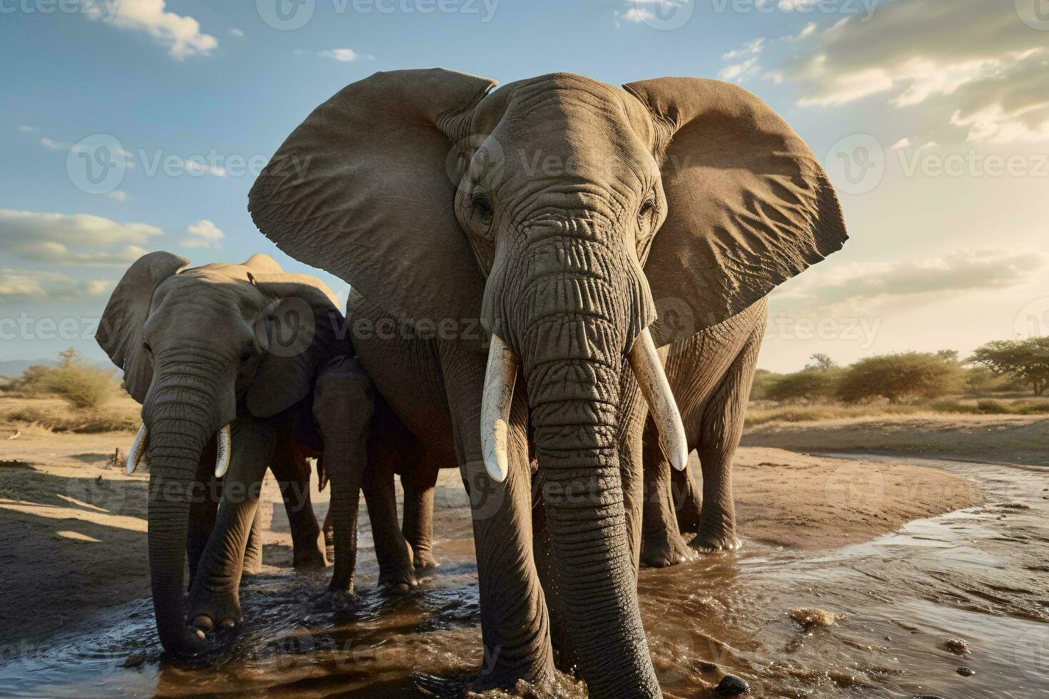 elefantes em pé dentro água ai gerado foto