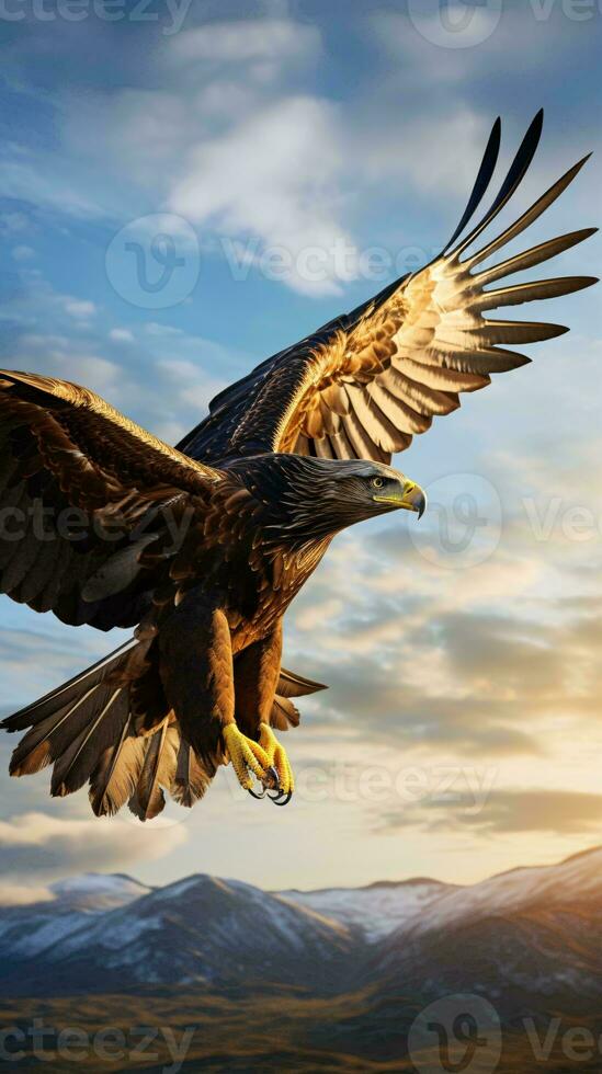 uma majestoso pássaro subindo através a céu com Está asas estendido ai gerado foto