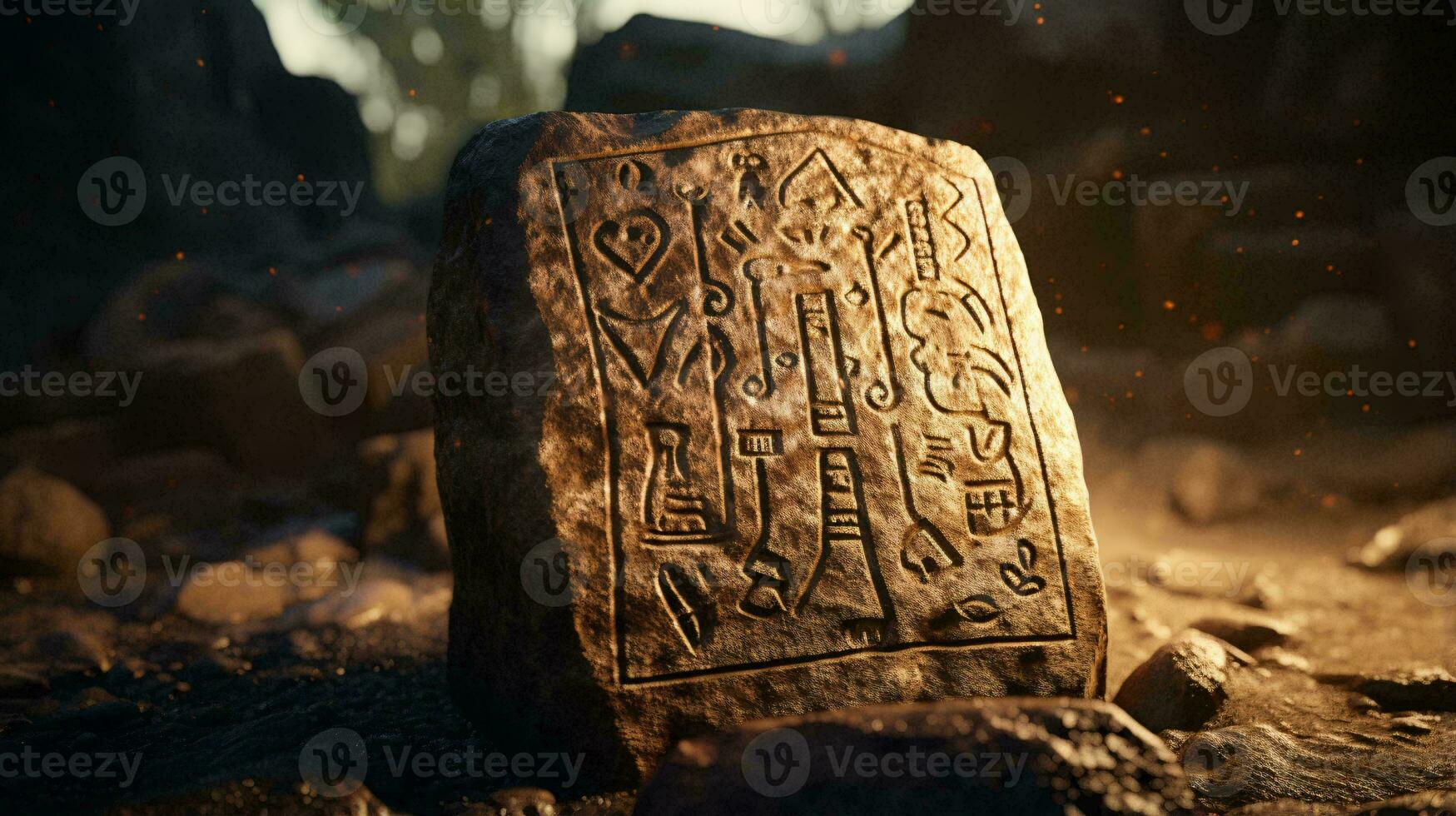 uma pedra com escrevendo em isto ai gerado foto