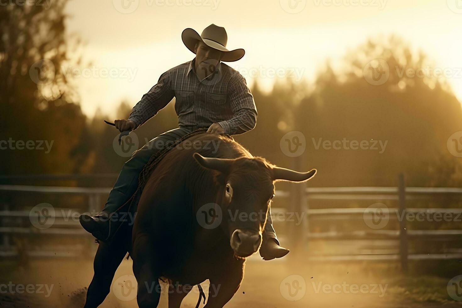 vaqueiro em cavalo laço touro, neural rede ai gerado foto