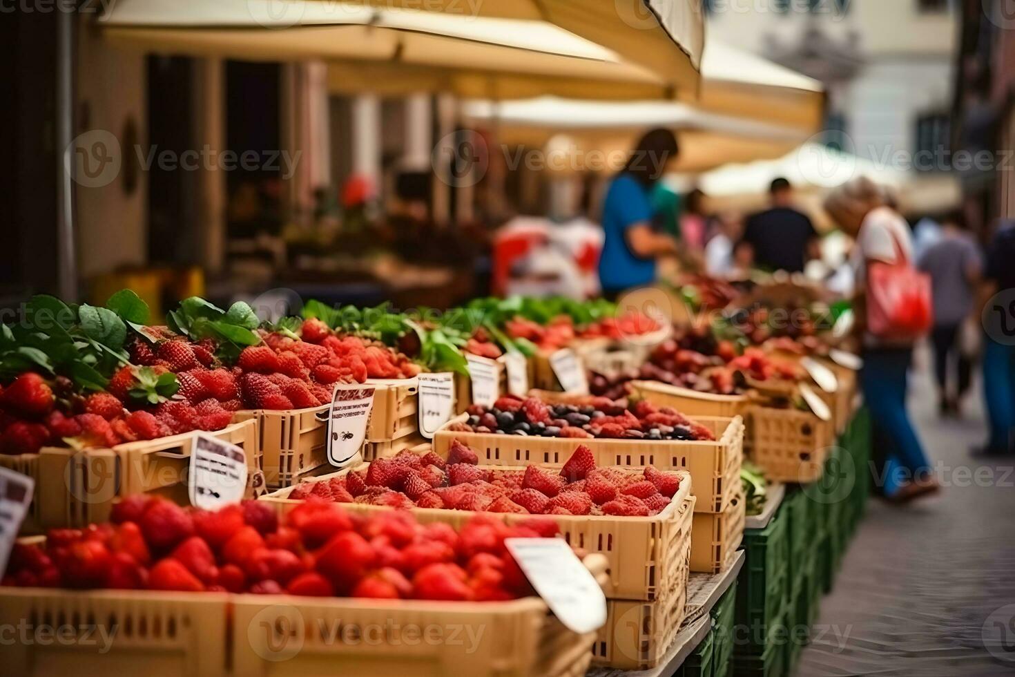 colheita morangos. embalagem morangos dentro caixas para oferta. neural rede ai gerado foto